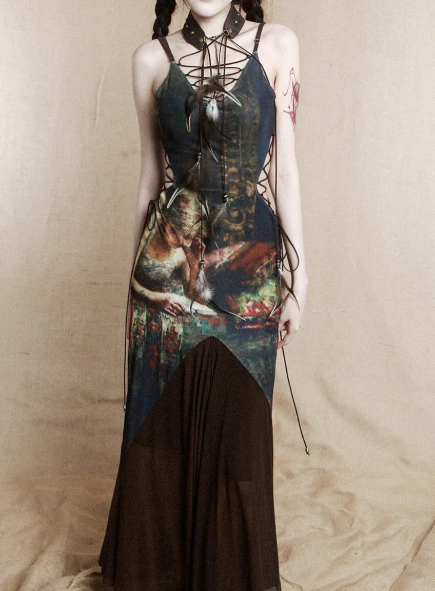 Vintage Glam Bronze Print Dress