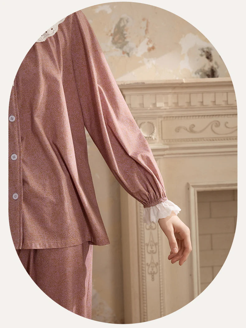 Vintage Rose Lace Collar Pajama Set