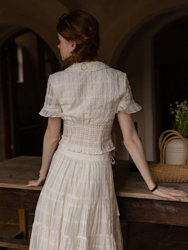 Vintage Textured Cotton Blouse & Skirt