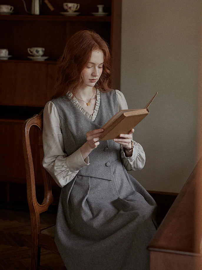 Vintage Elegance Pleated Vest Dress