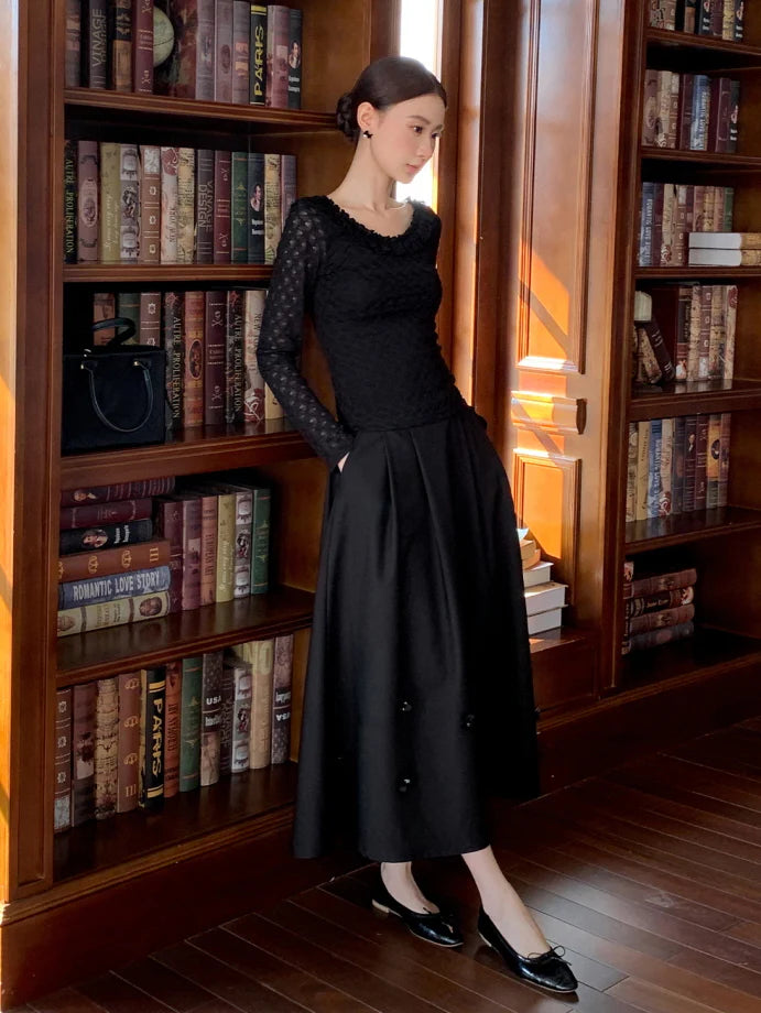 Black Vintage Floral Accent Skirt