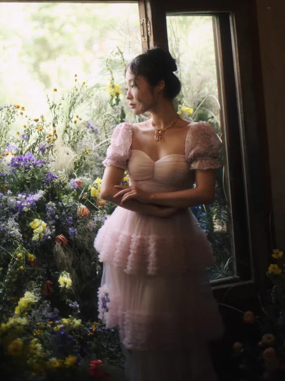 Ethereal Rose Lace Tulle Dress