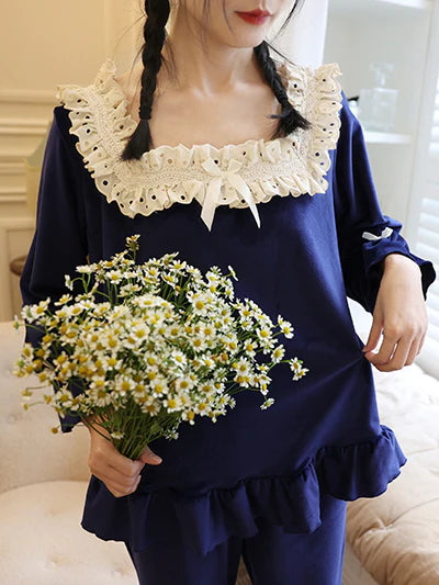 Midnight Velvet Lace-Trim Pajama Set