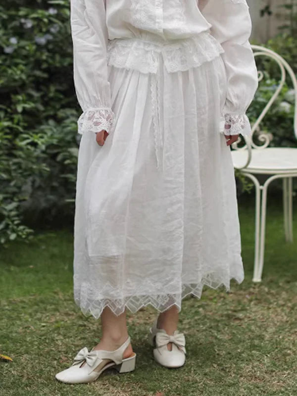 Pure White Lace Flare Skirt