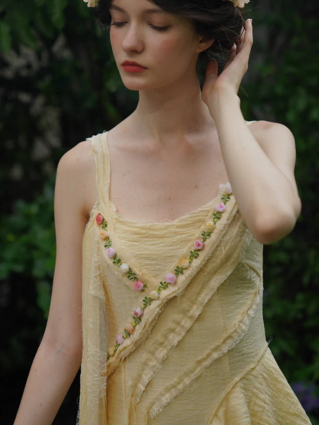 Golden Bloom Petal Drape Dress