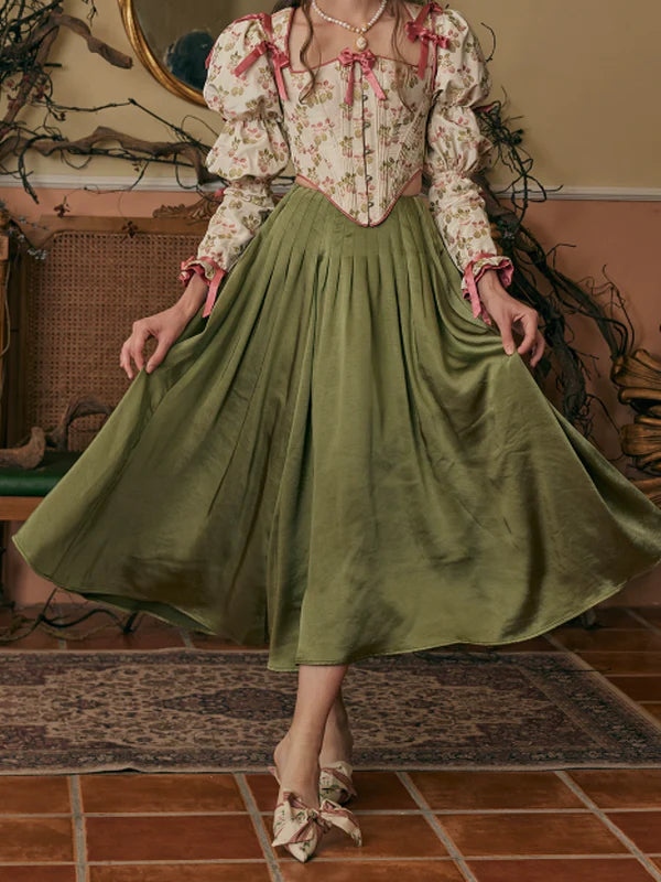 Vintage Elegance Satin Long Skirt