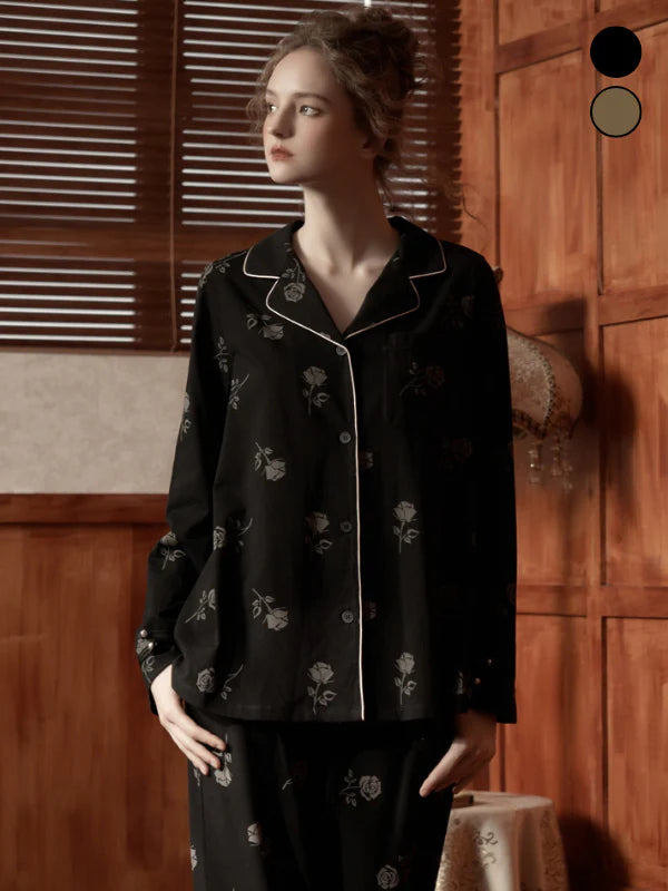 Vintage Rose Embroidered Pajama Set