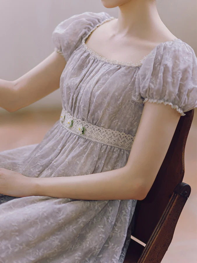 Lavender Bloom Embroidered Waist Dress
