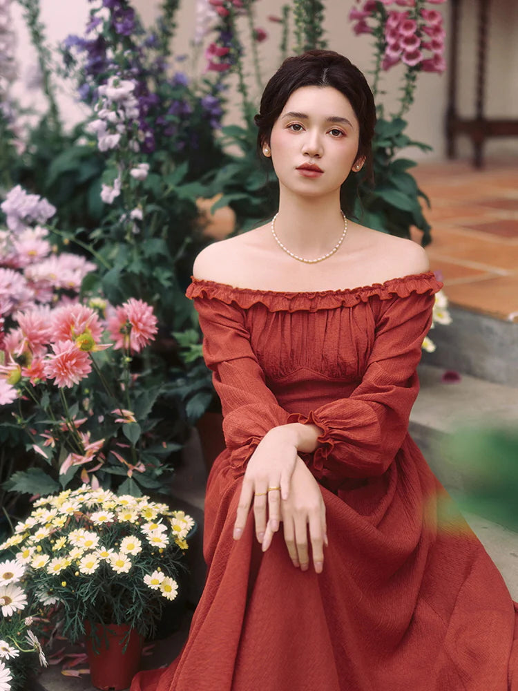 Retro Ruffled Square Neck Dress