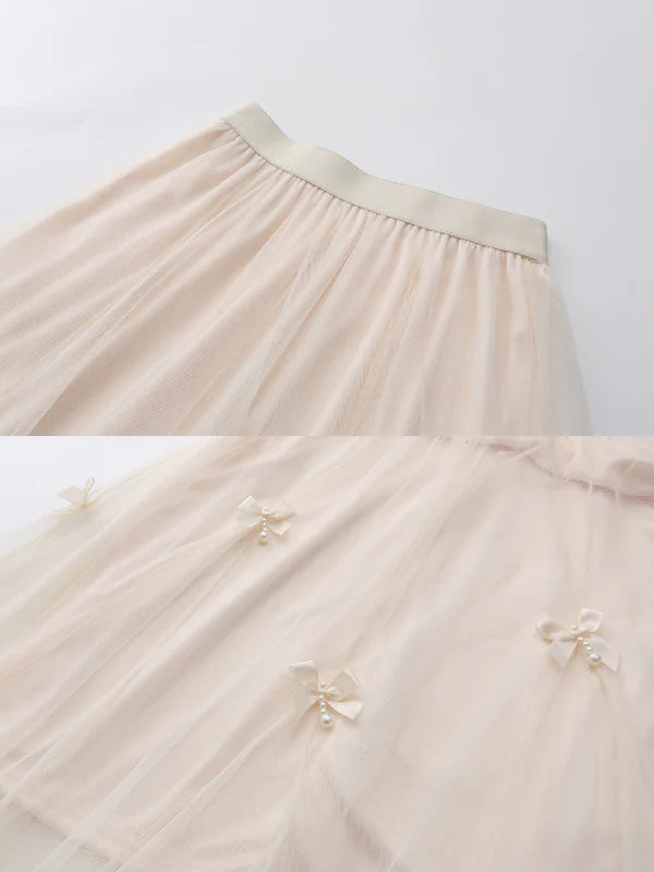 Pearl Ribbon Tulle Skirt