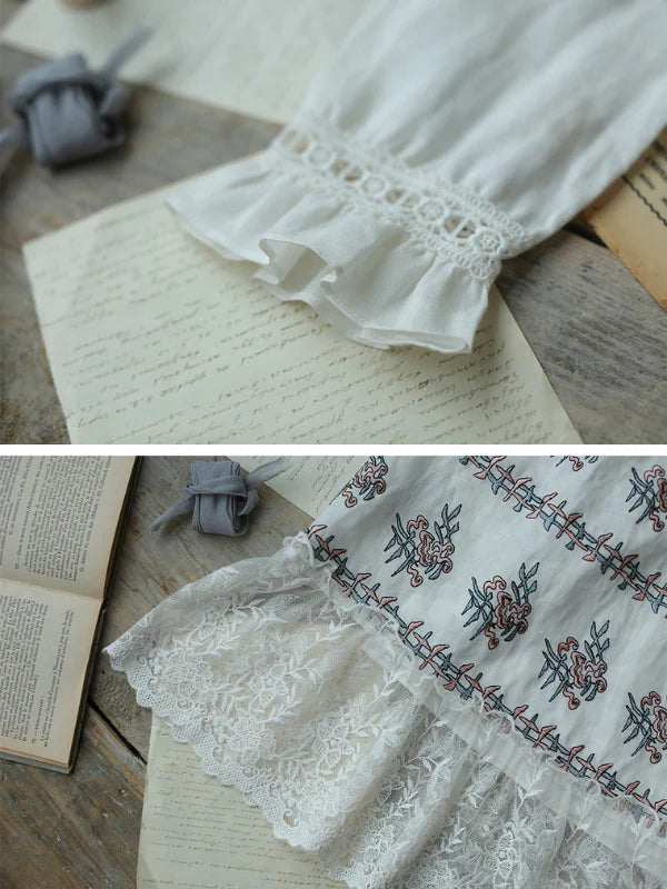 Victorian Floral Embroidered White Dress