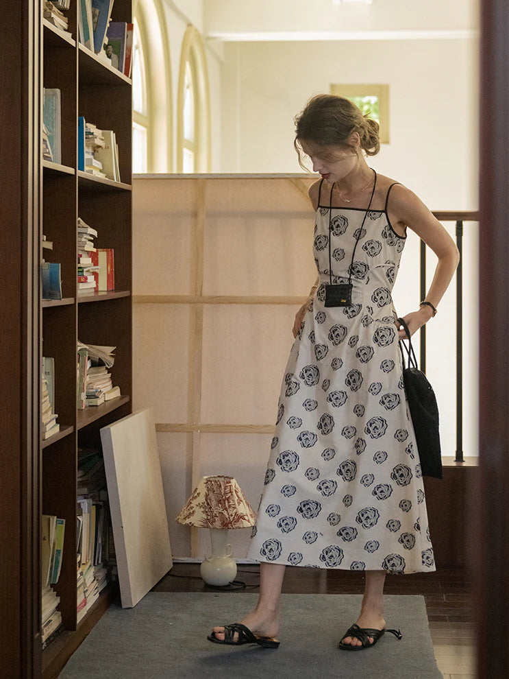 Monochrome Rose Vintage Cotton Dress