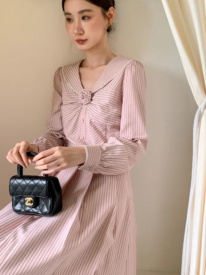 Striped Sailor Collar Dress