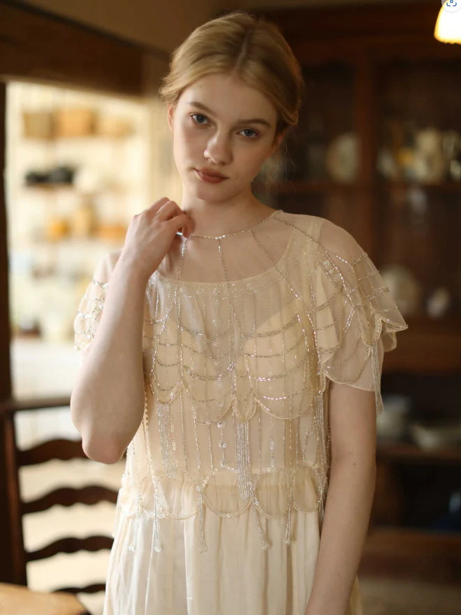 Moonlight Garden Beaded Cold Shoulder Top