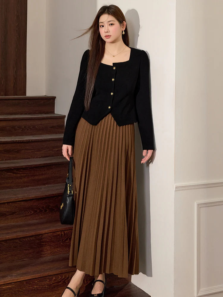 Elegant Black Square-Neck Knit Blazer