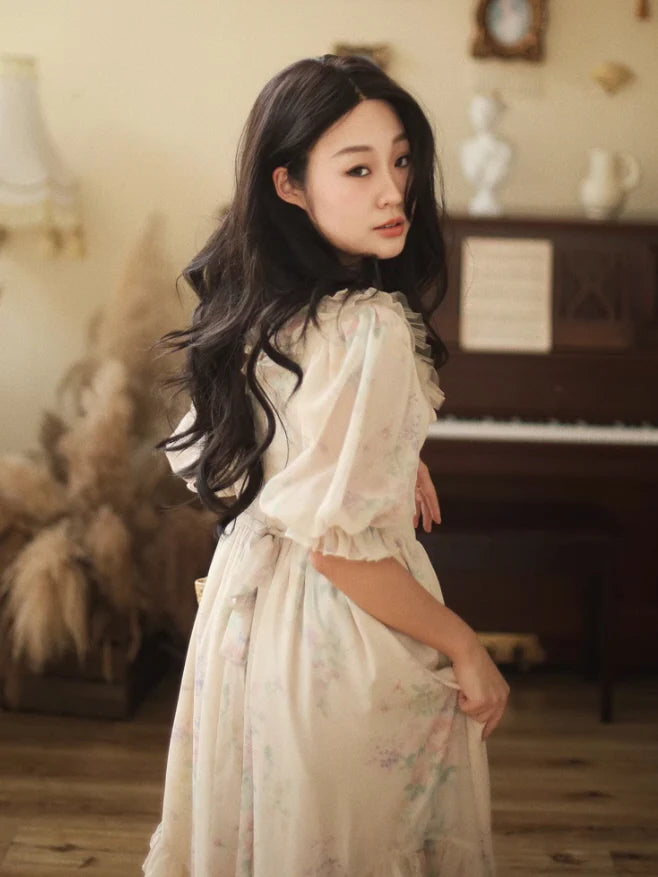 Romantic Pastel Garden Ruffle Dress