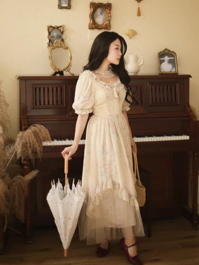 Romantic Pastel Garden Ruffle Dress