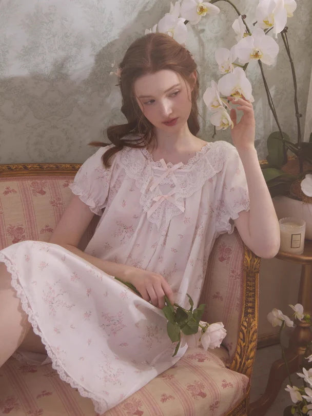 Romantic Lace-Trimmed Cotton Nightgown