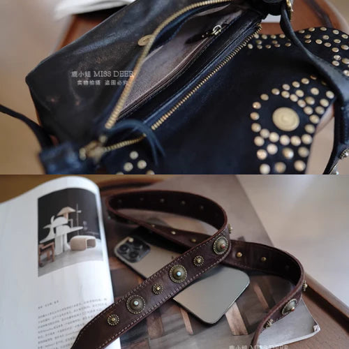 Studded Bohemian Genuine Leather Crossbody Bag
