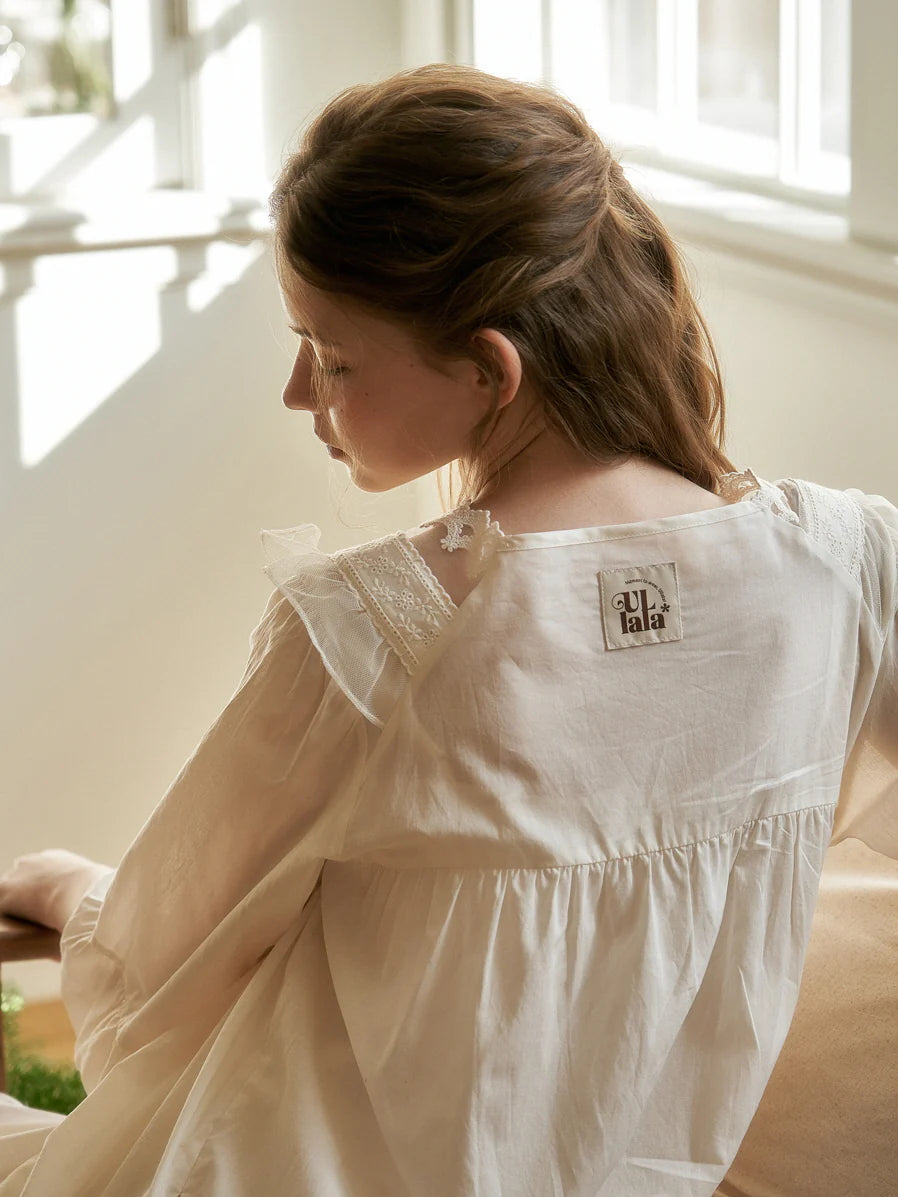 Lace Collar Cotton Lounge Gown