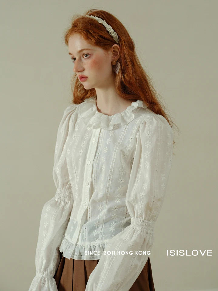 Vintage Daisy Embroidered Cotton Blouse