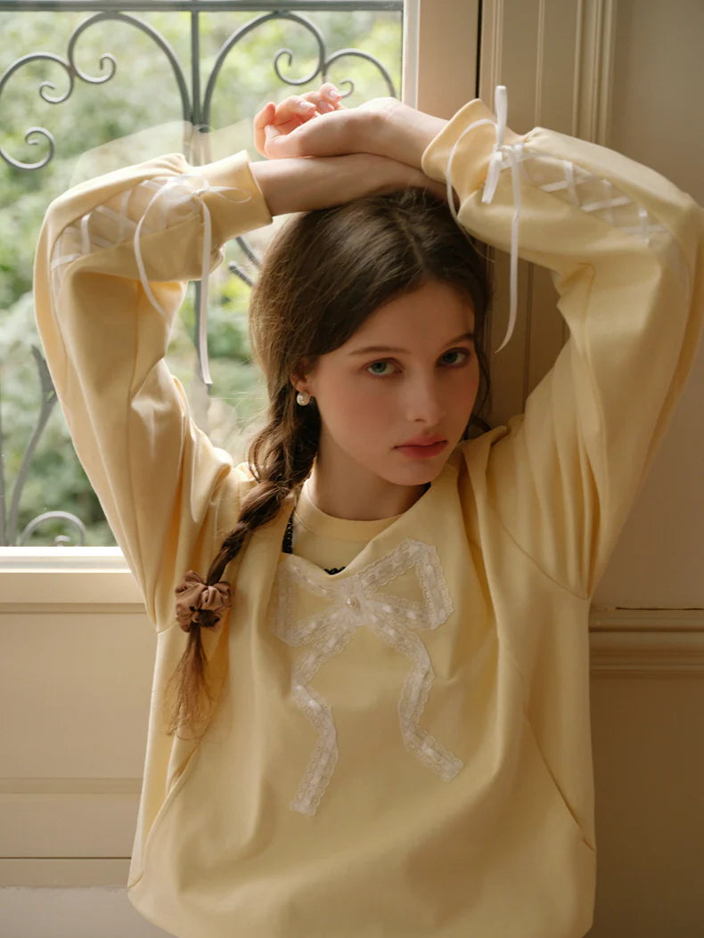 Vintage Lace Ribbon Sweatshirt