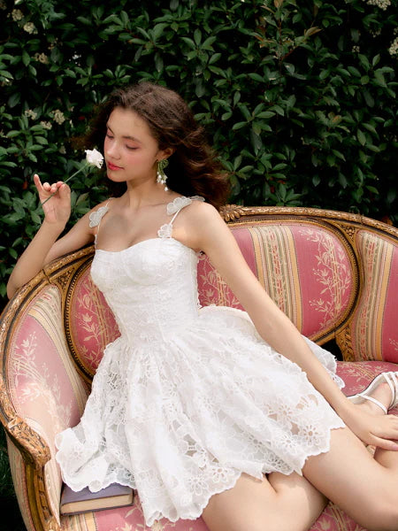 Blossom Lace Garden White Mini Dress