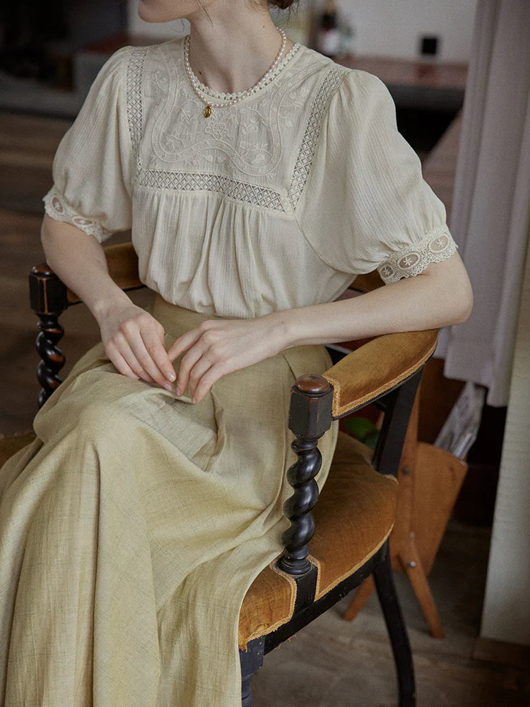 Delicate Floral Lace Trim Blouse