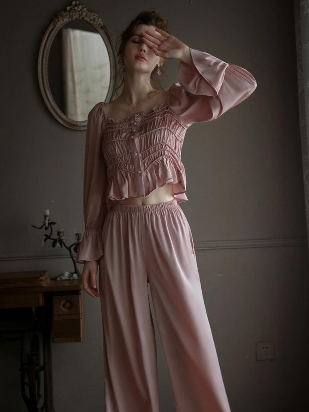 Pearl-Embellished Pink Lounge Set