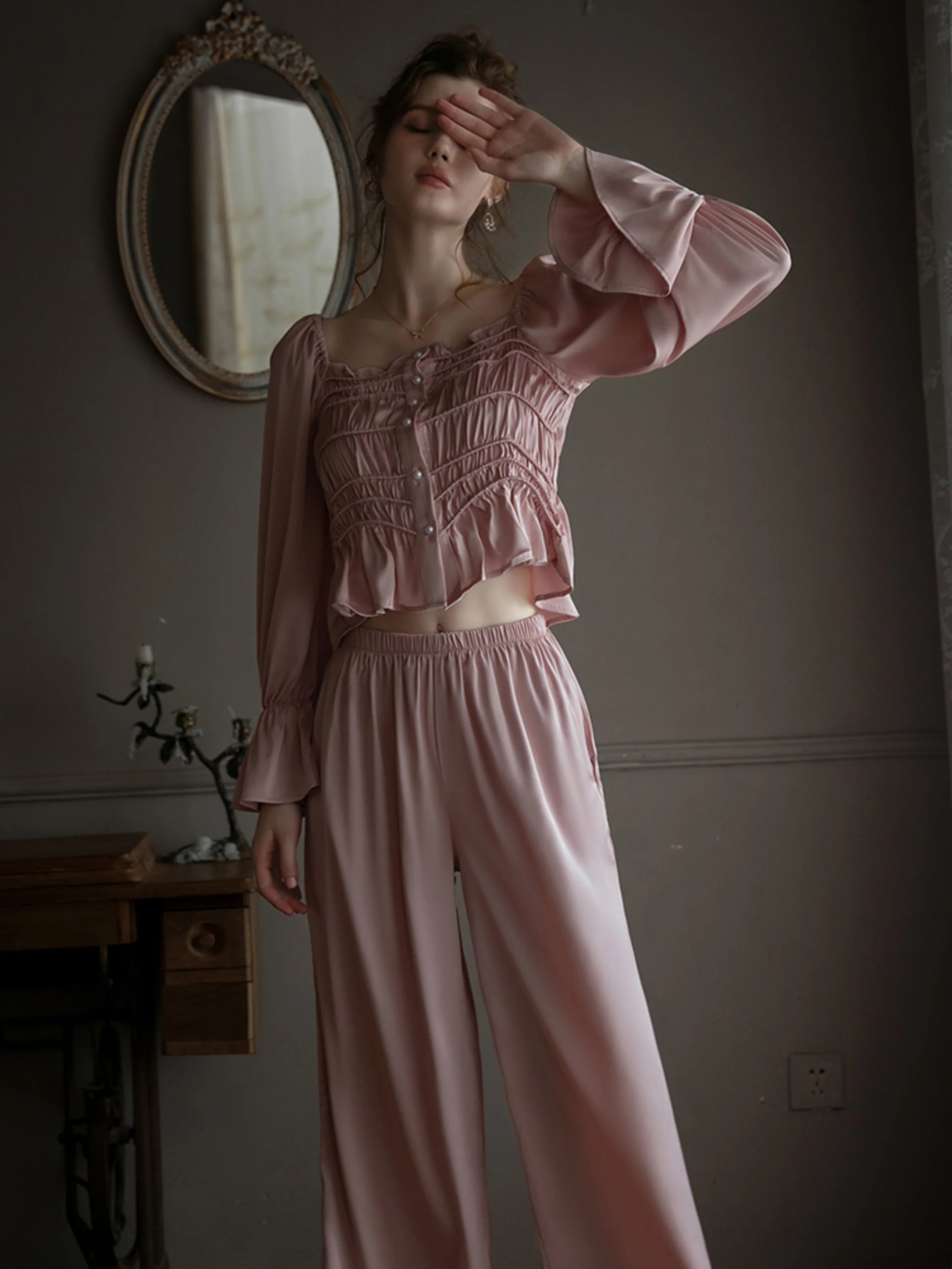 Pearl-Embellished Pink Lounge Set