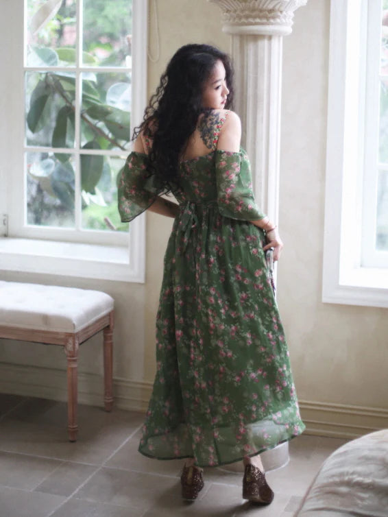 Enchanted Garden Green Floral Fairycore Dress