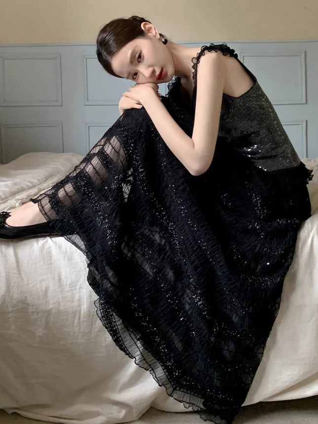 Midnight Rose Sequin Top & Glitter Mesh Skirt