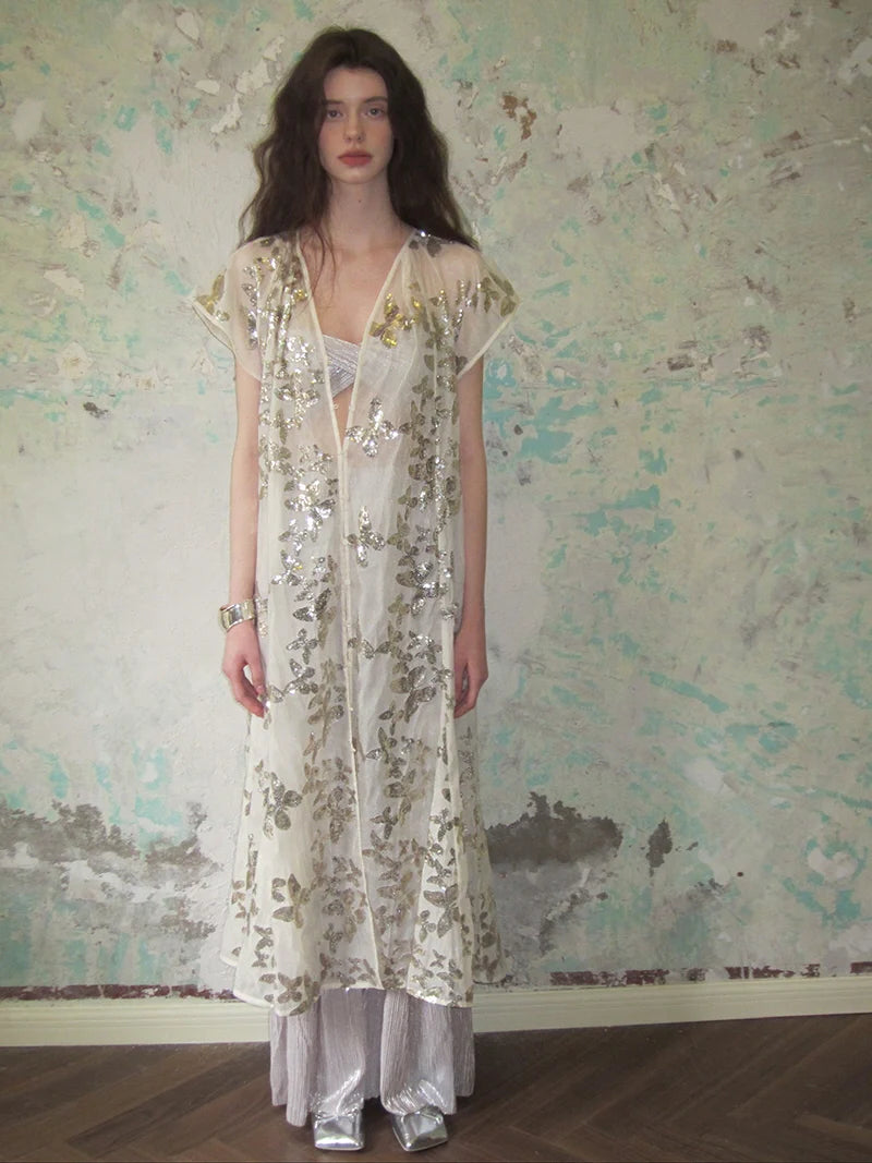 Golden Butterfly Sheer Cardigan Dress