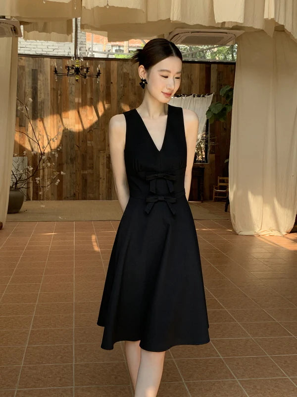 Double Ribbon Waist Classic Flare Dress