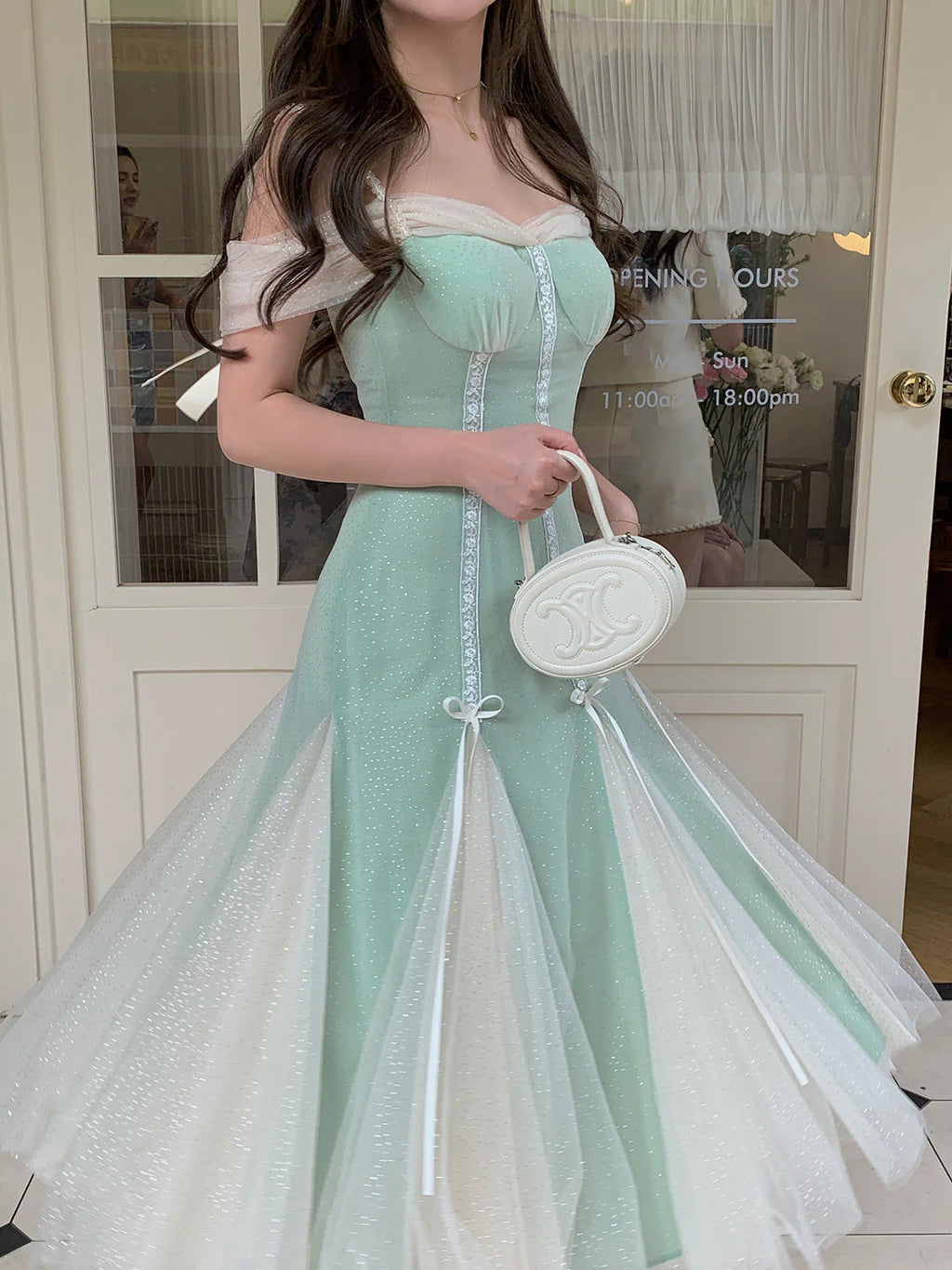 Evelyn's Mint Princess Slit Mesh Dress