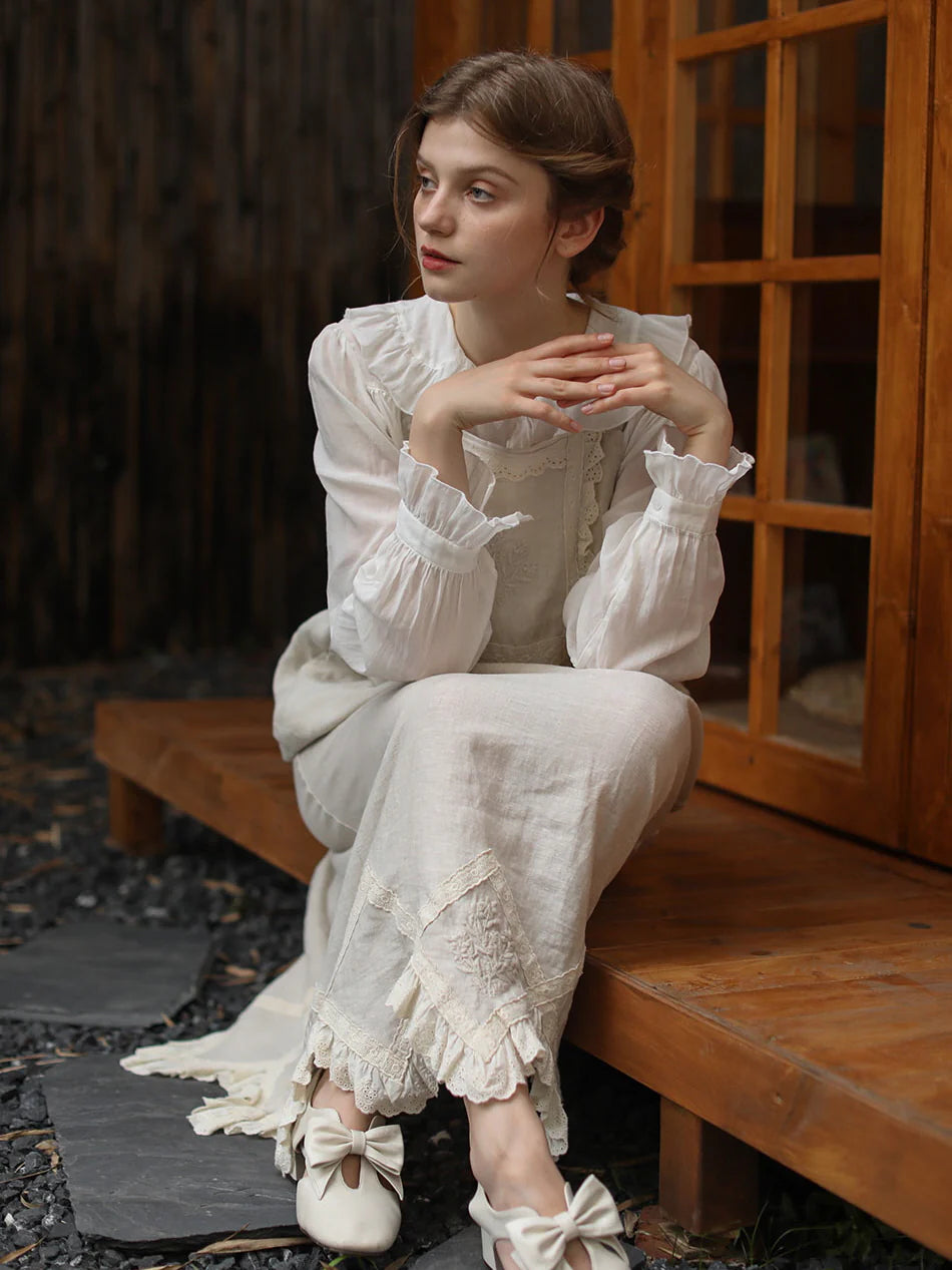 Lace Trim Vintage Linen Apron Dress