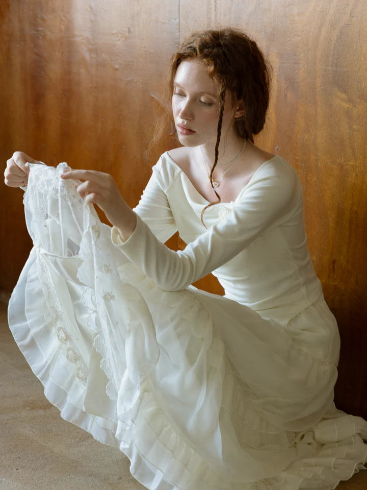 Fairy Lace Trim Layered White Skirt
