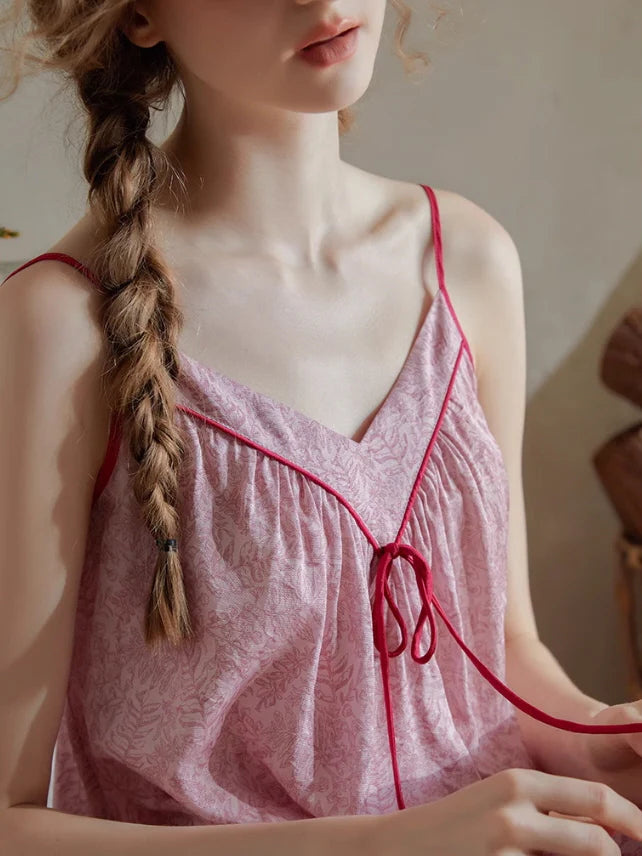 Vintage Ribbon-Tie Pajama Set