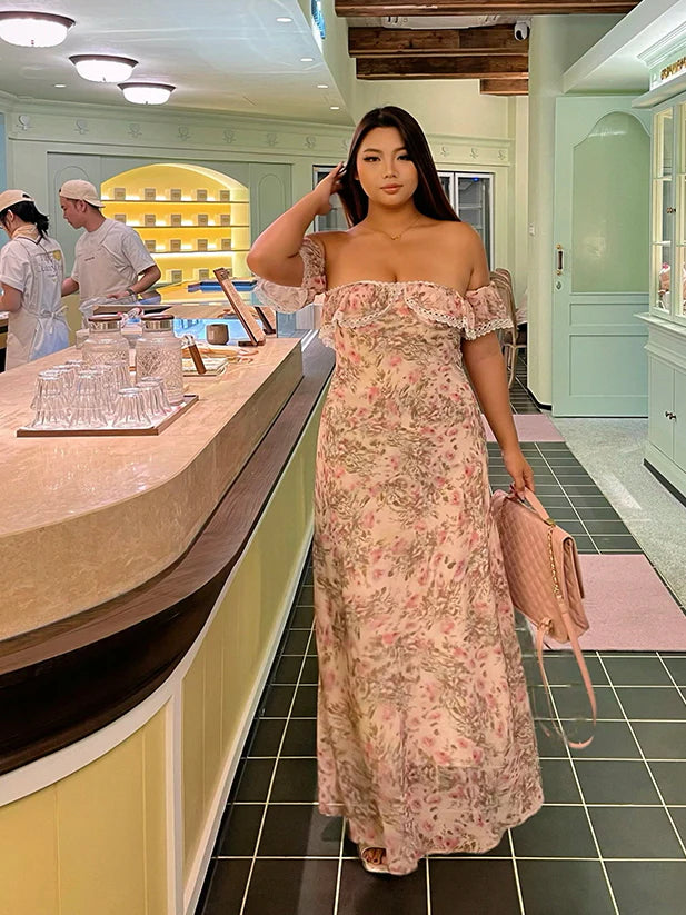 Blush Garden Lace Off-Shoulder Dress