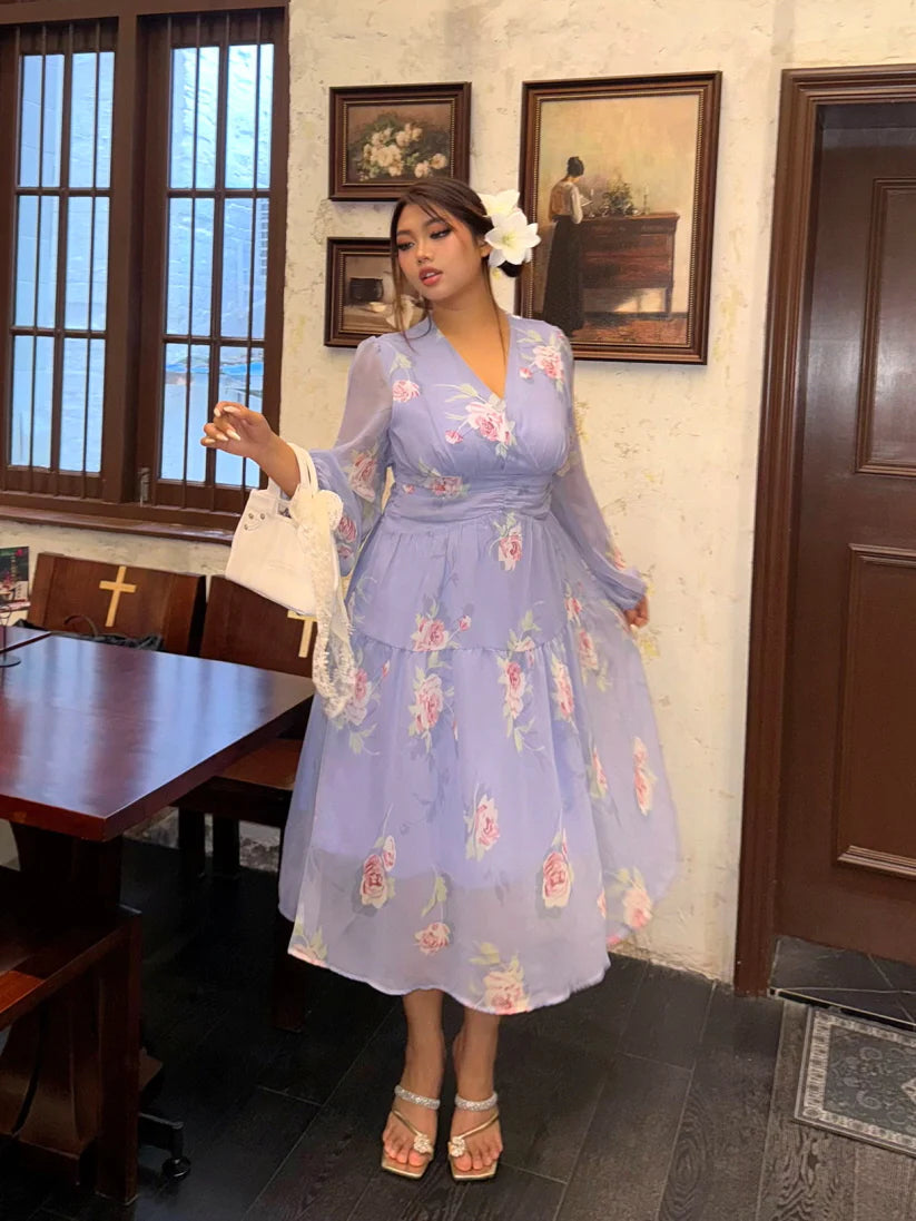 Lavender Rose Garden Chiffon Dress