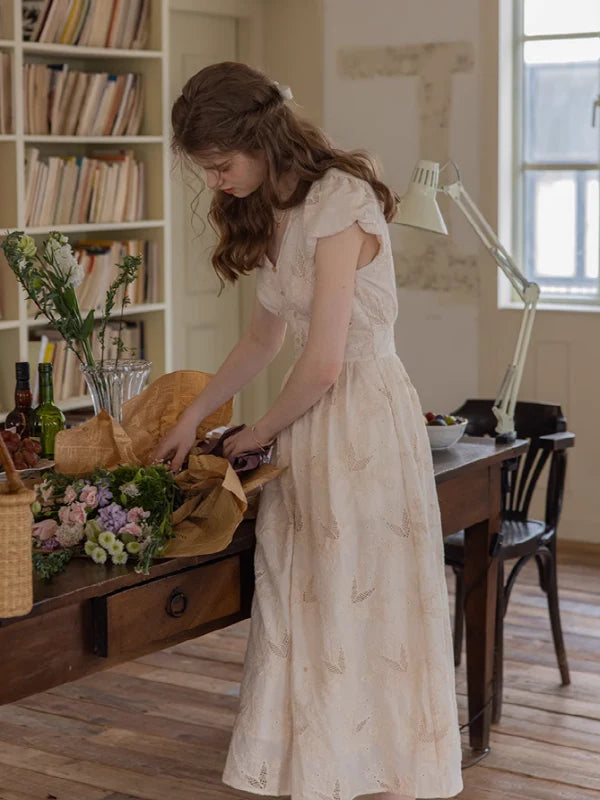 Blooming Serenity White Embroidery Dress