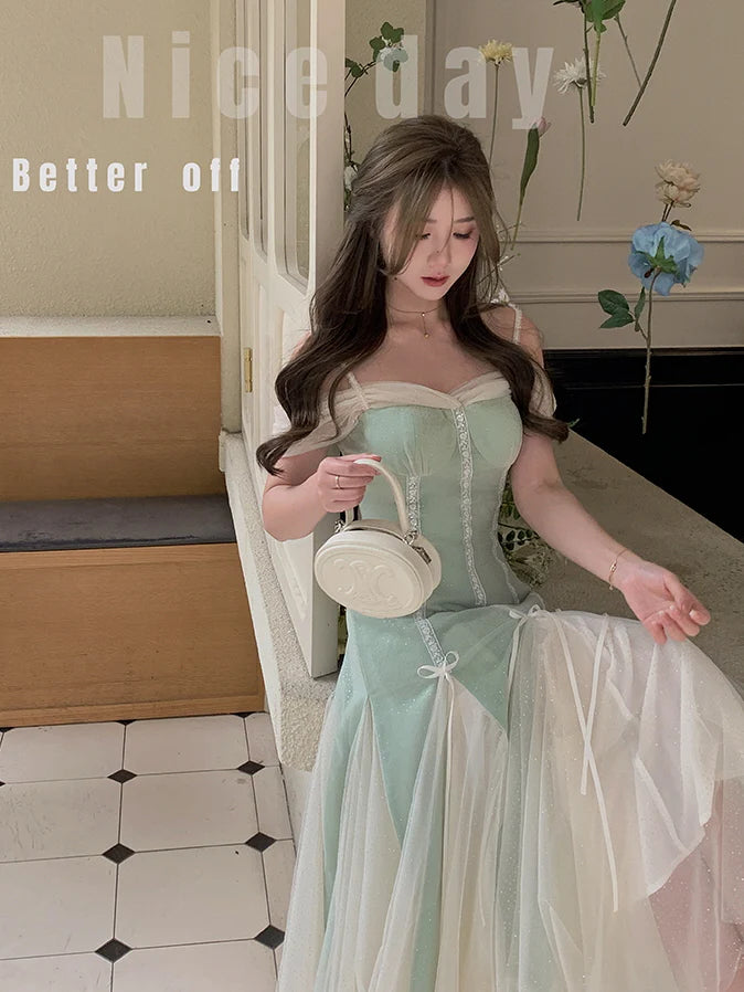 Evelyn's Mint Princess Slit Mesh Dress