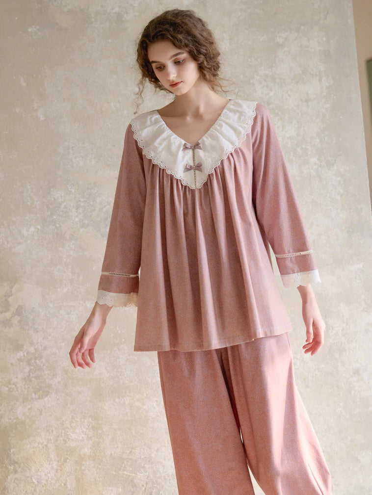 Blush Lace Collar Pajama Set