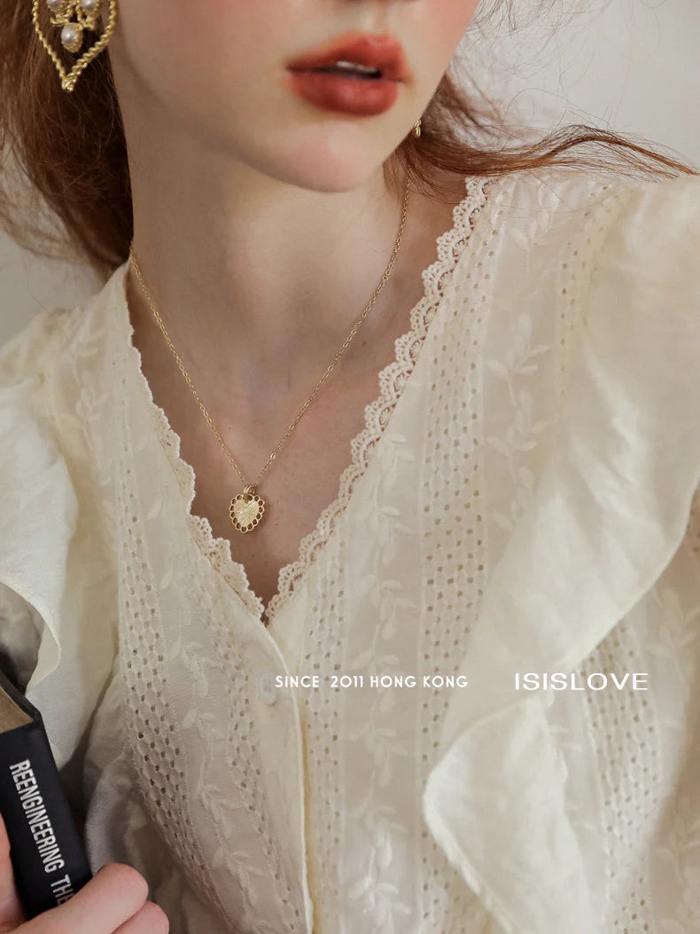 Romantic Lace-Trimmed Ruffle Blouse