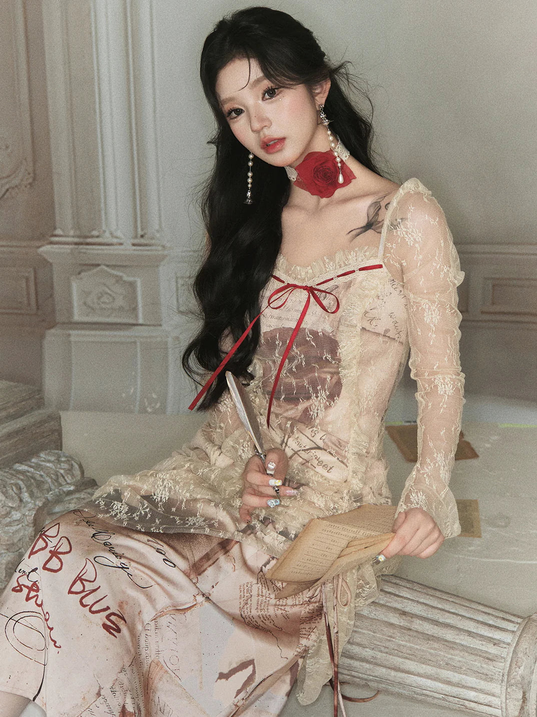 Vintage Manuscript Lace Dress