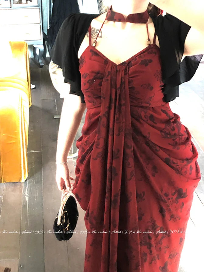 Crimson Rose Drape Dress