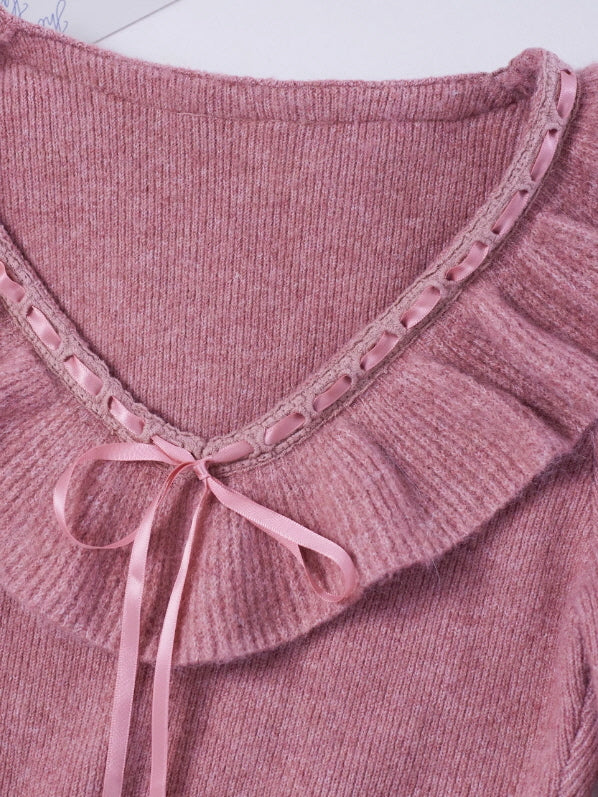 Ruffle Ribbon Blush Pink Knit Dress