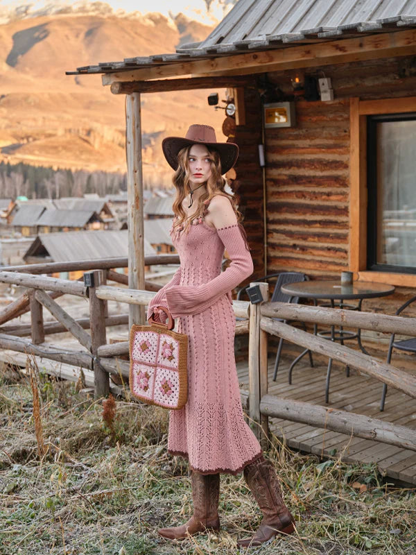 French Vintage Blooming Wool Knit Dress