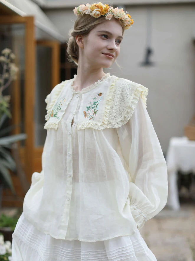 Wild Garden Embroidered Ramie Blouse