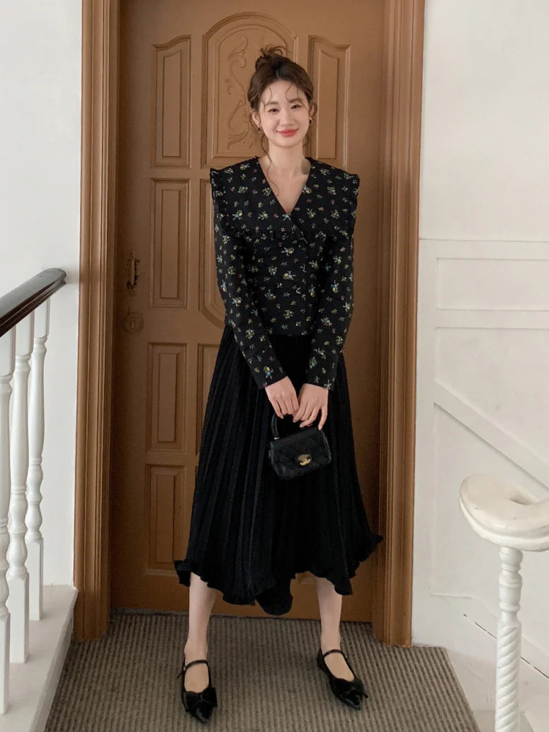 Black Vintage Floral Blouse